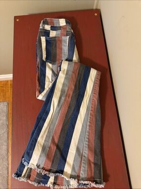 Striped Flare Pants in Blue, Cream & Tan